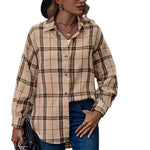YESFASHION Ladies Casual Loose Boyfriend Plaid Shirt Tops