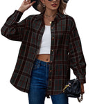 YESFASHION Ladies Casual Loose Boyfriend Plaid Shirt Tops