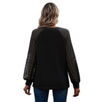 YESFASHION Waffle-grass Puff-sleeve V-neck Long-sleeve Tops