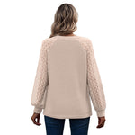 YESFASHION Waffle-grass Puff-sleeve V-neck Long-sleeve Tops
