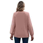 YESFASHION Waffle-grass Puff-sleeve V-neck Long-sleeve Tops