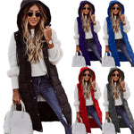 YESFASHION Solid Hooded Single-breasted Midi Cotton Vest