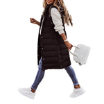 YESFASHION Solid Hooded Single-breasted Midi Cotton Vest