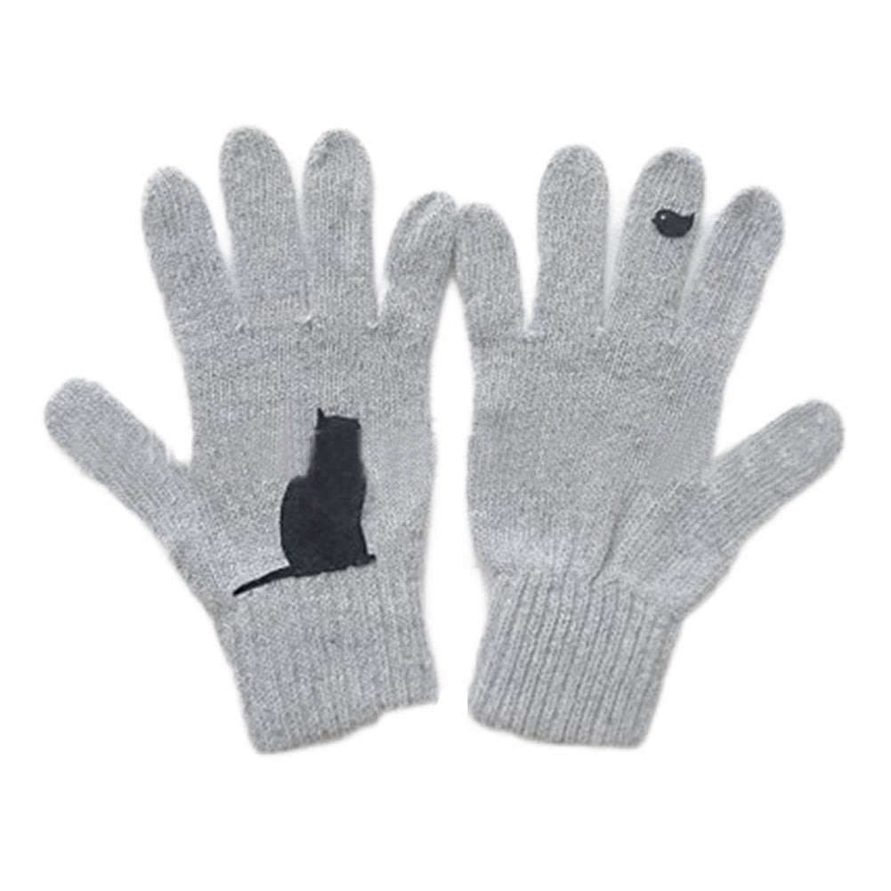 YESFASHION Tops Autumn Winter Outdoor Thick Cat Bird Print Gloves