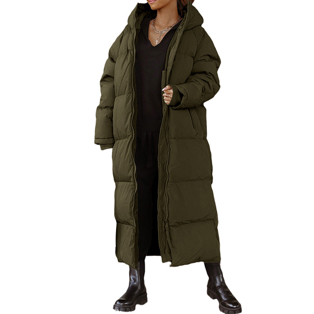 YESFASHION Hooded Solid Cotton Long Coats