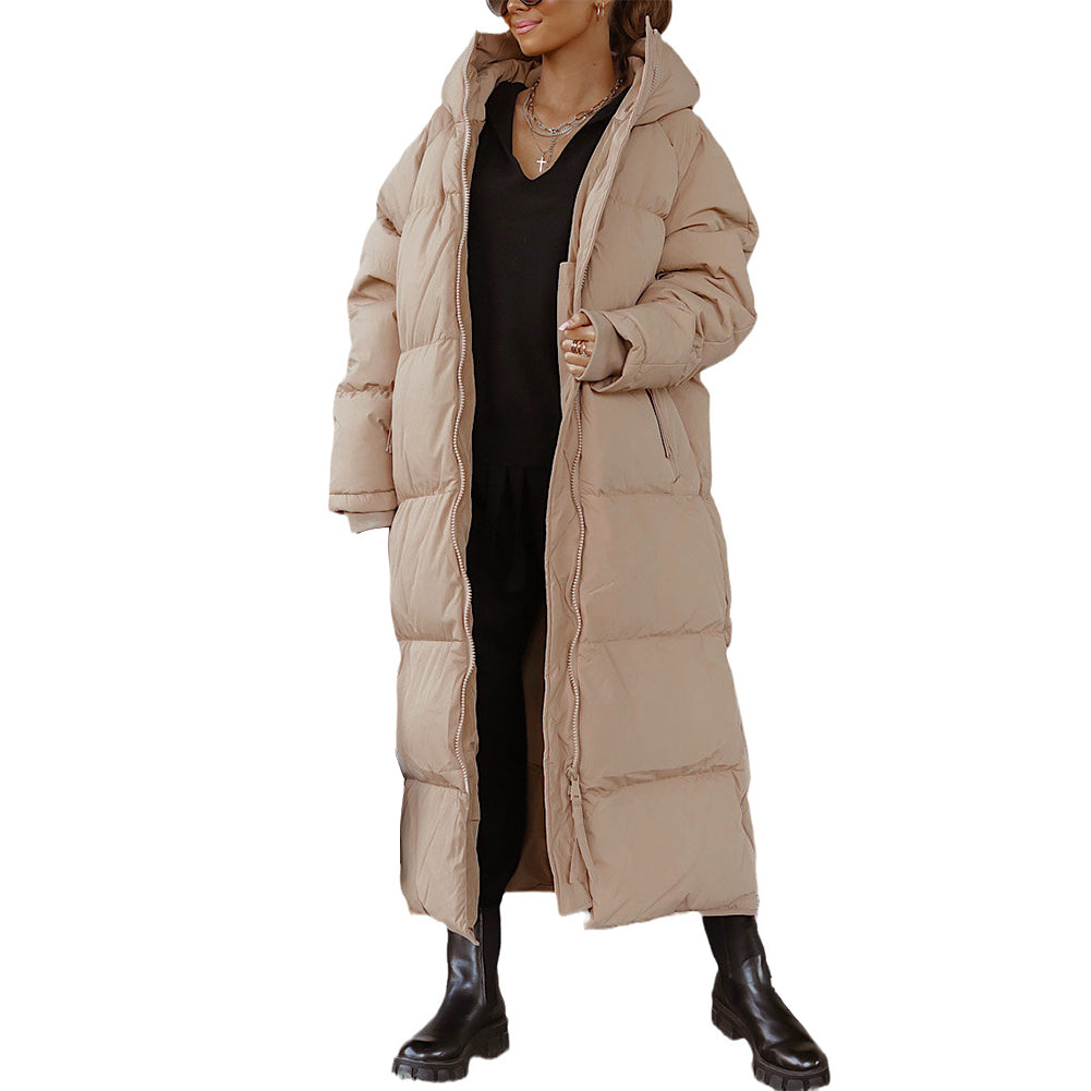 YESFASHION Hooded Solid Cotton Long Coats