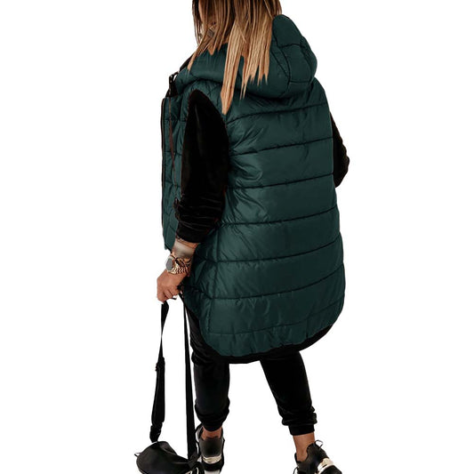 YESFASHION Ladies Drawstring Hooded Jacket Vest