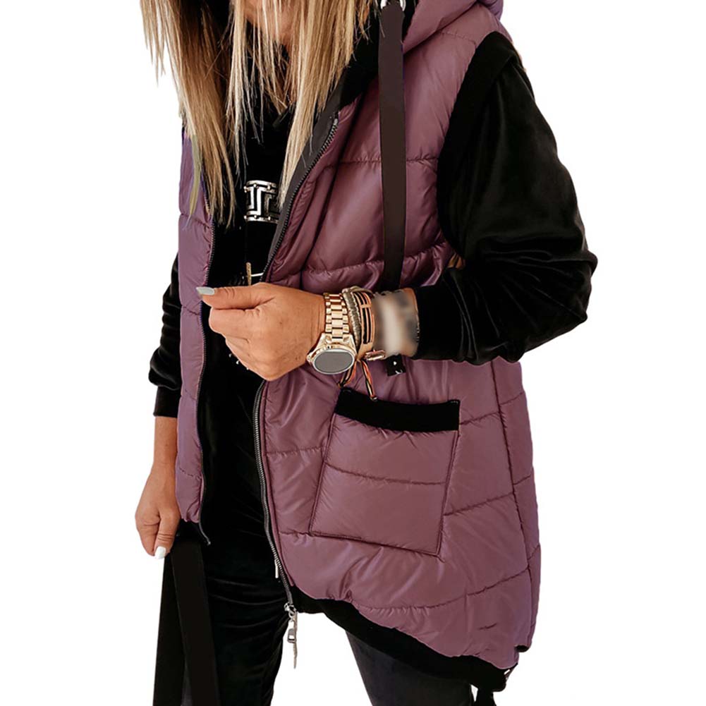 YESFASHION Ladies Drawstring Hooded Jacket Vest