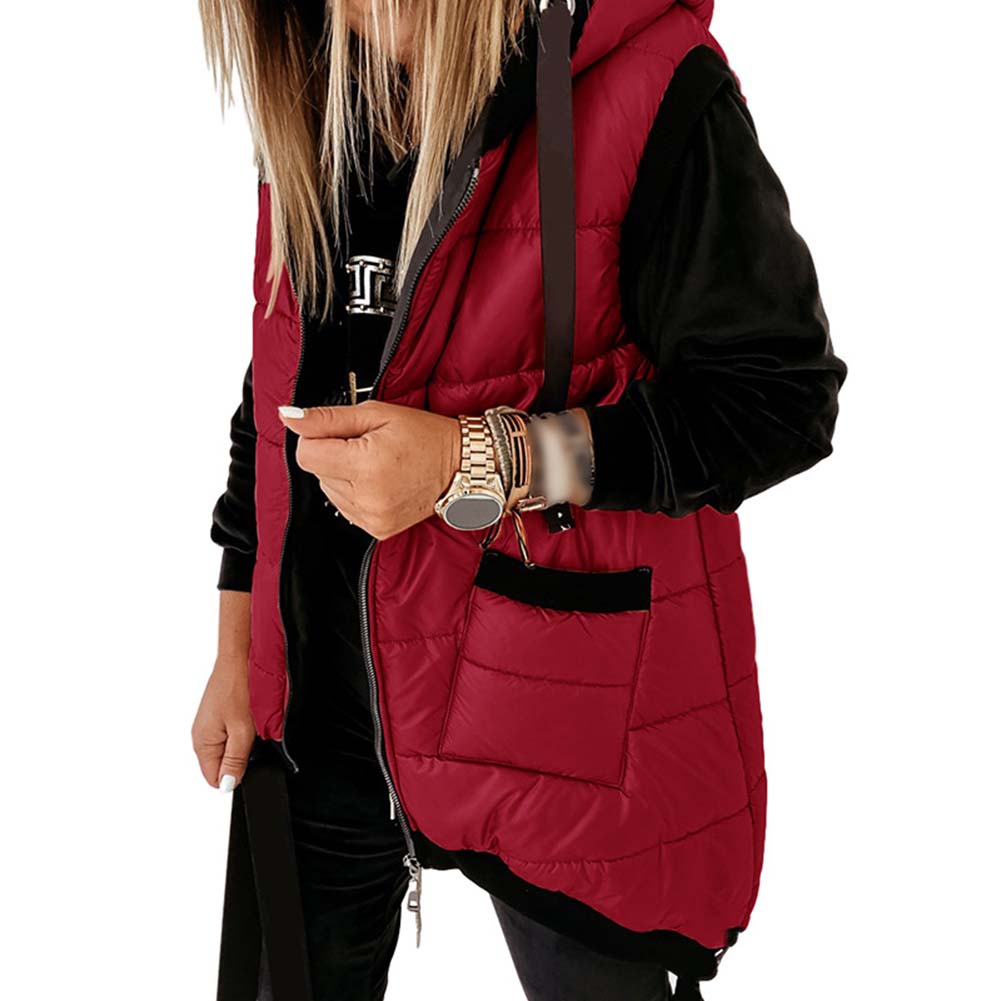 YESFASHION Ladies Drawstring Hooded Jacket Vest