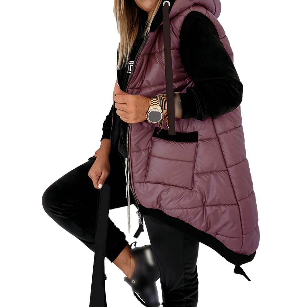 YESFASHION Ladies Drawstring Hooded Jacket Vest