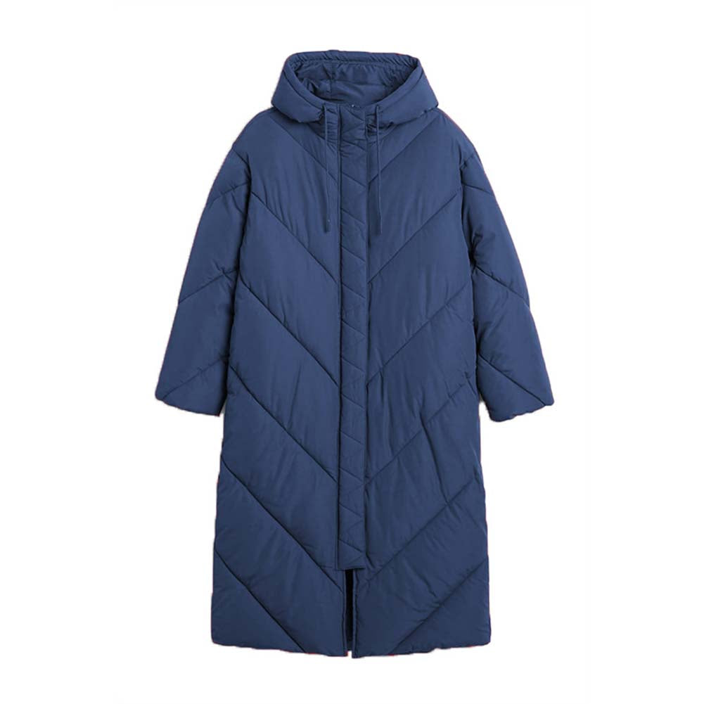 YESFASHION Women Turtleneck Solid Color Mid-length Cotton Coats