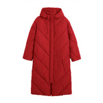 YESFASHION Women Turtleneck Solid Color Mid-length Cotton Coats