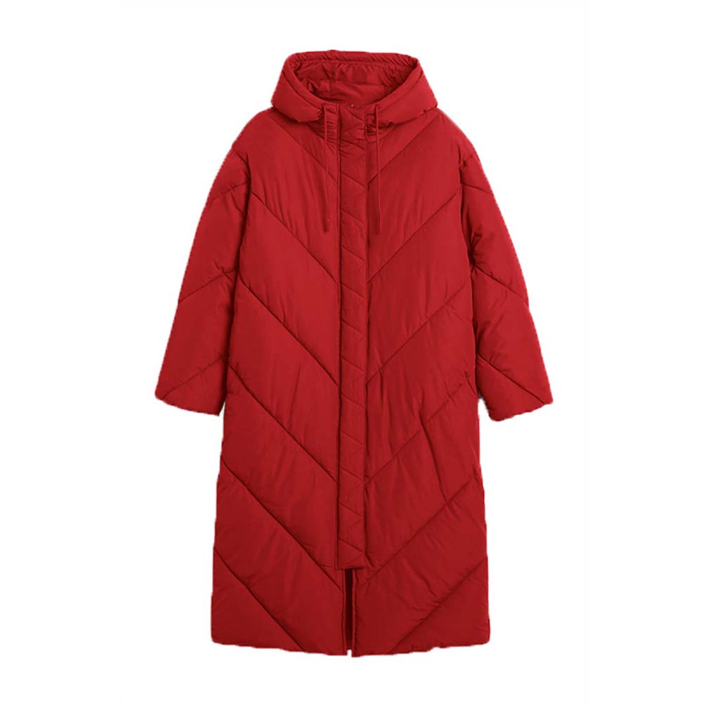 YESFASHION Women Turtleneck Solid Color Mid-length Cotton Coats