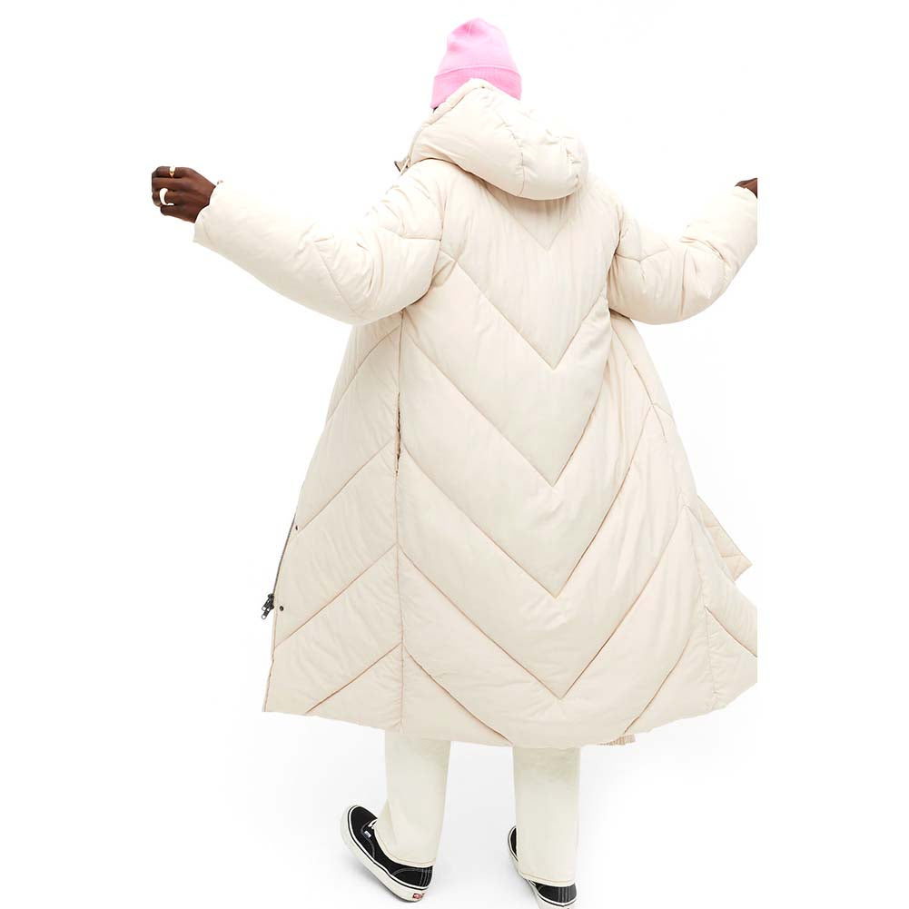 YESFASHION Women Turtleneck Solid Color Mid-length Cotton Coats