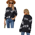 YESFASHION Letter Jacquard Long Sleeve Pullover Sweaters