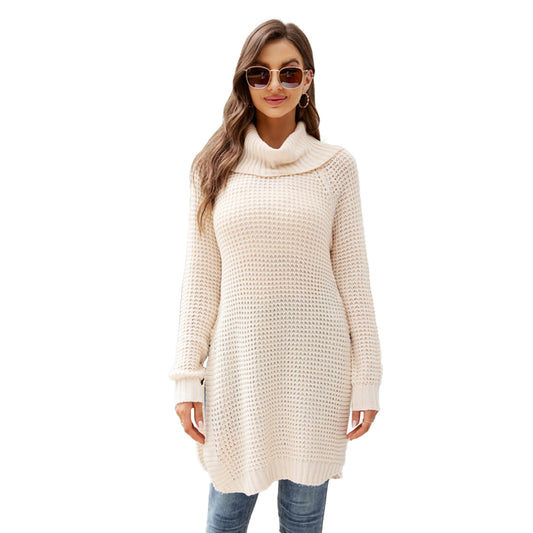 YESFASHION Solid Versatile Knit Slit Turtleneck