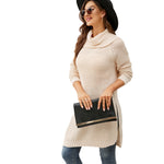 YESFASHION Solid Versatile Knit Slit Turtleneck