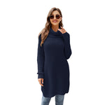 YESFASHION Solid Versatile Knit Slit Turtleneck