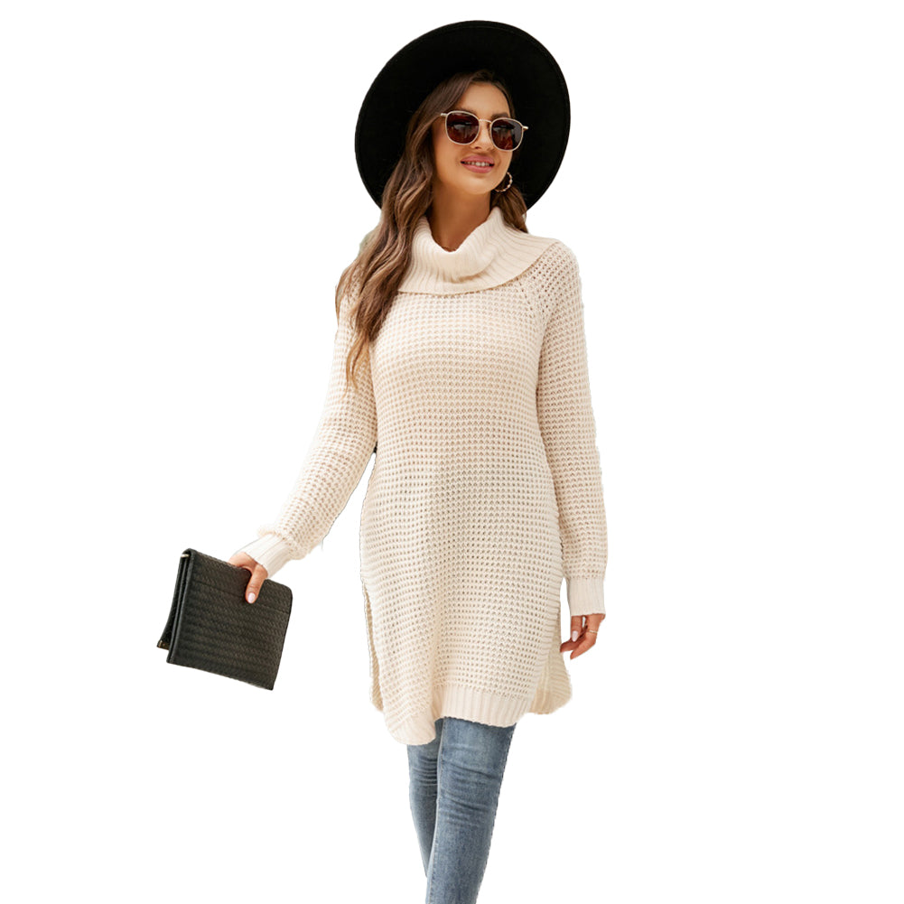 YESFASHION Solid Versatile Knit Slit Turtleneck
