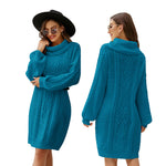 YESFASHION Solid Cable Long Turtleneck Sweaters