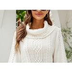 YESFASHION Solid Cable Long Turtleneck Sweaters