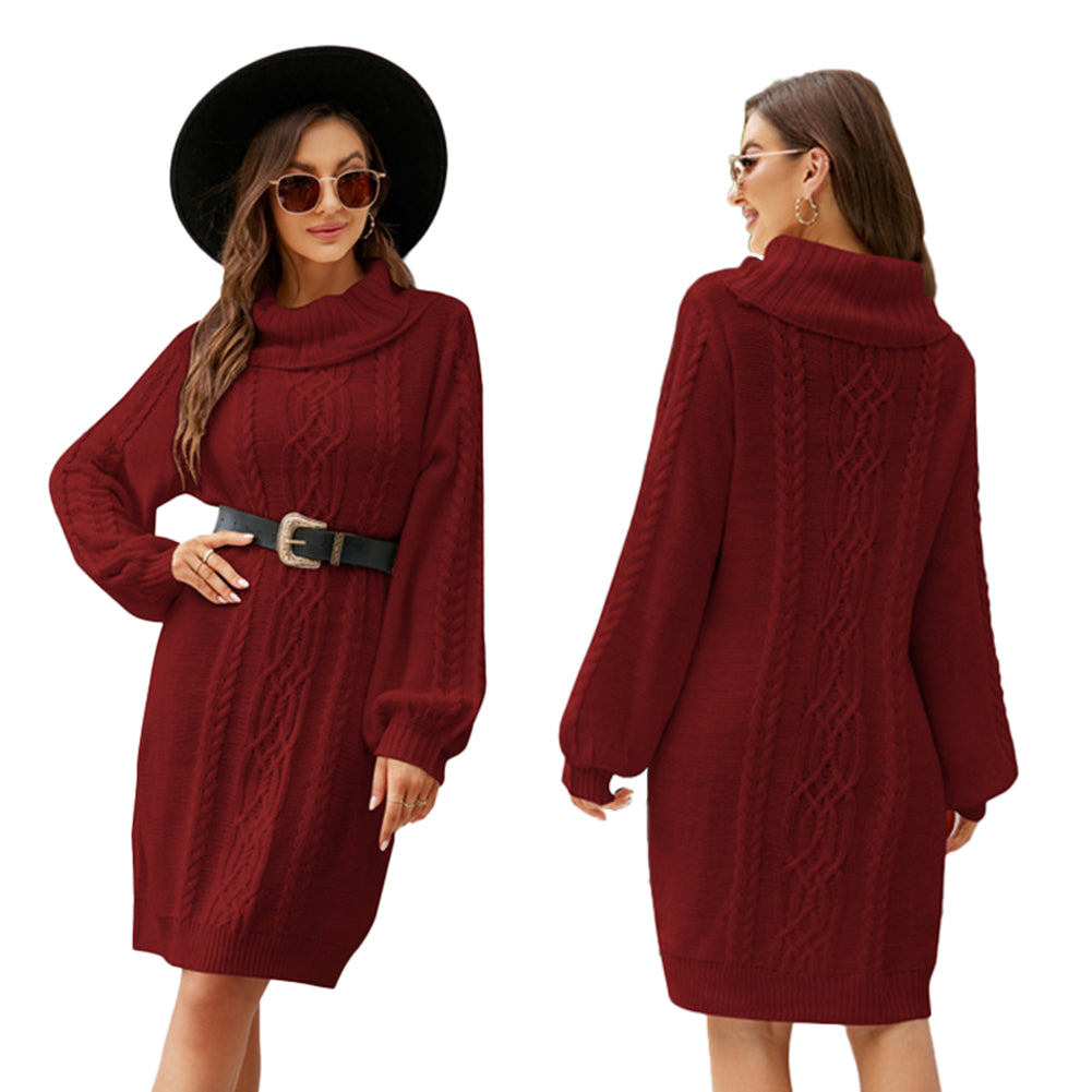 YESFASHION Solid Cable Long Turtleneck Sweaters