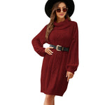 YESFASHION Solid Cable Long Turtleneck Sweaters