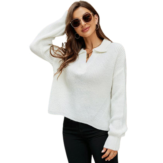 YESFASHION Pullover Knit Long Sleeve Lapel Neck Sweaters