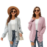 YESFASHION V-neck Coats Solid Color Outerwear Sweaters Jacket