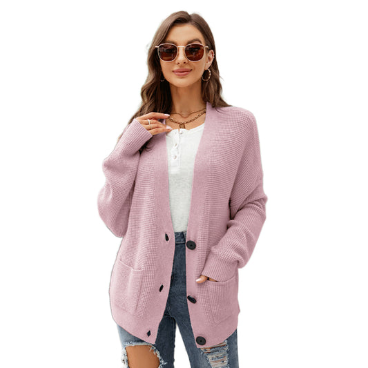 YESFASHION V-neck Coats Solid Color Outerwear Sweaters Jacket