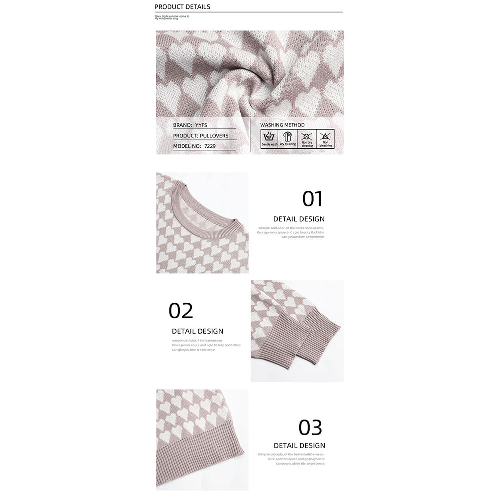 YESFASHION Casual Women Loose Long Sleeve Heart Women Sweaters