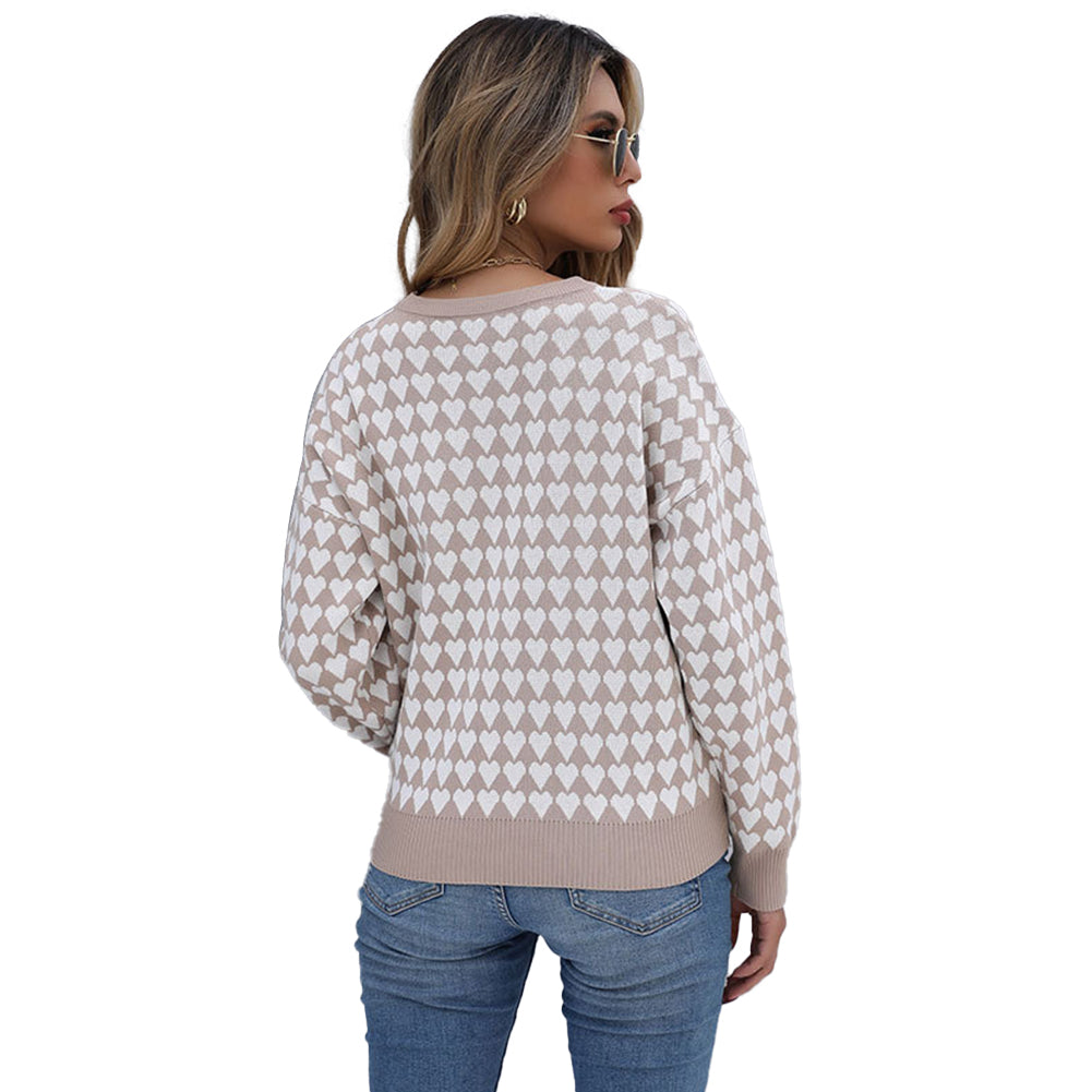 YESFASHION Casual Women Loose Long Sleeve Heart Women Sweaters