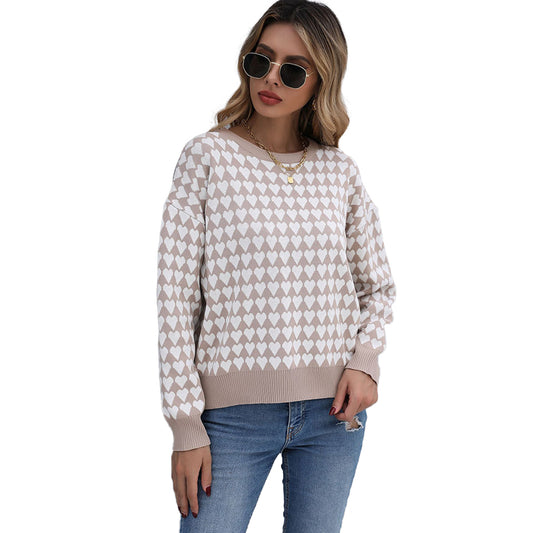 YESFASHION Casual Women Loose Long Sleeve Heart Women Sweaters