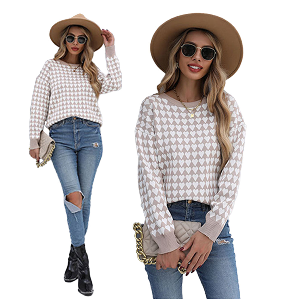 YESFASHION Casual Women Loose Long Sleeve Heart Women Sweaters