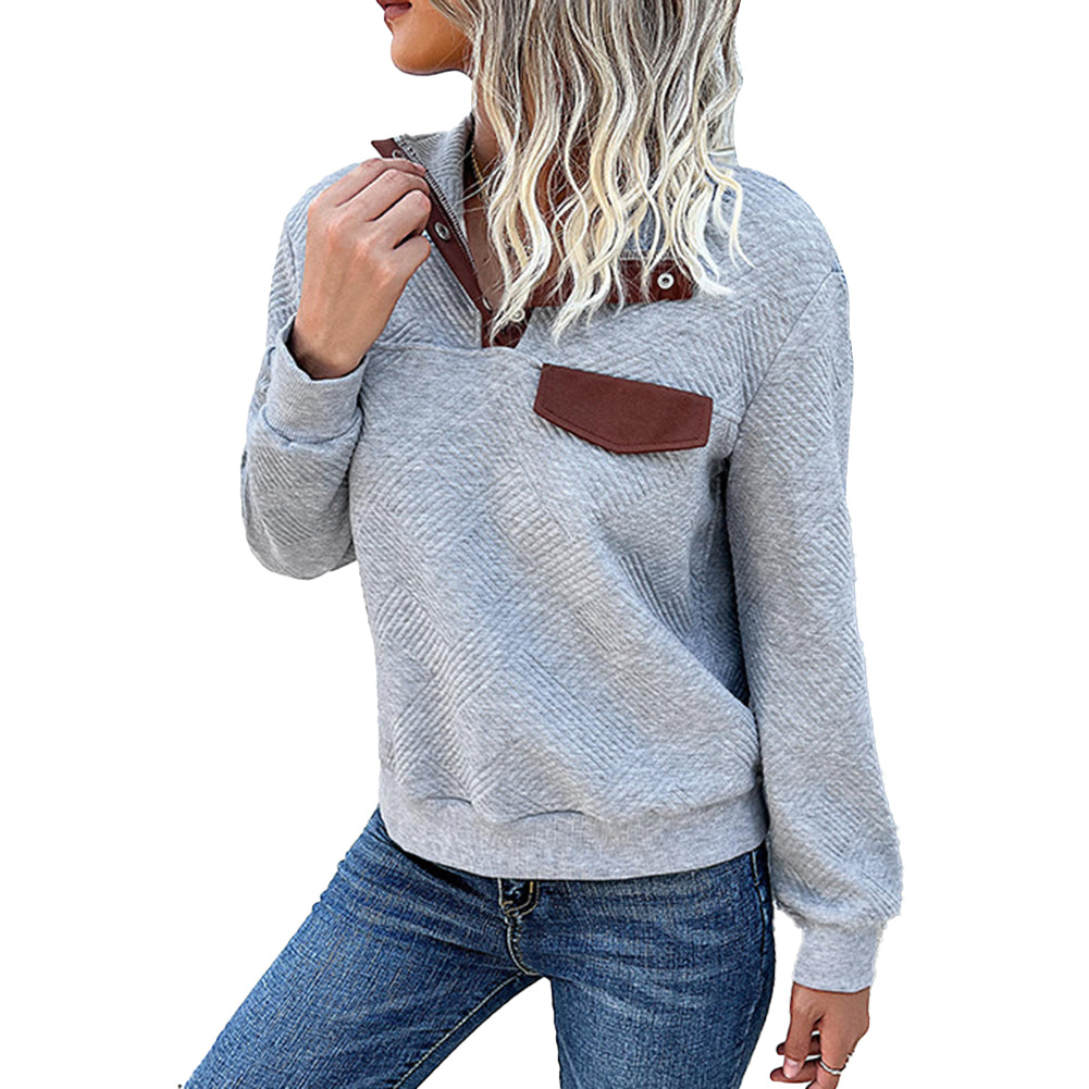 YESFASHION Vintage Stitching Stand-up Collar Pullover Sweaters