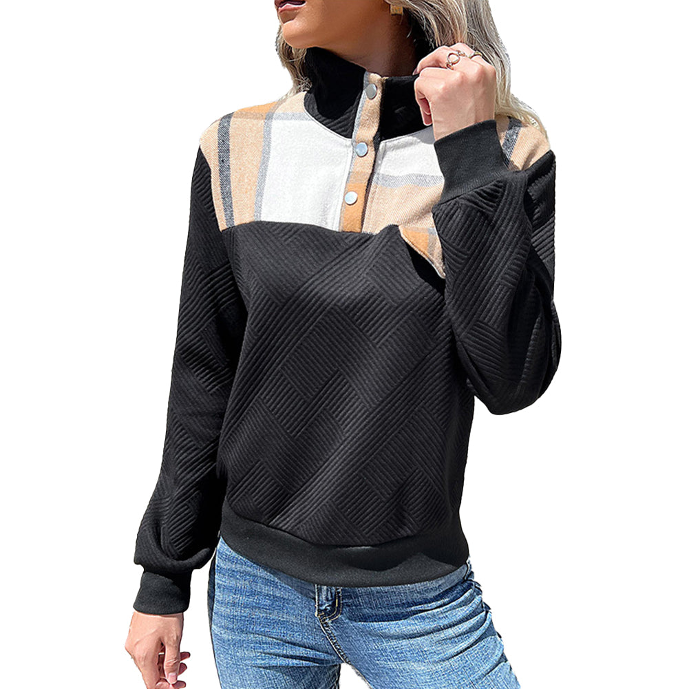 YESFASHION Retro Stitching Retro Stand Collar Pullover Sweaters