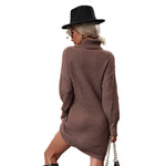 YESFASHION Fashion Long Sleeve Solid Turtleneck Dress Women