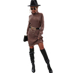 YESFASHION Fashion Long Sleeve Solid Turtleneck Dress Women