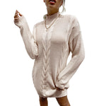 YESFASHION Women Color Twist Long Sleeve Turtleneck Sweater Dress