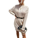 YESFASHION Women Color Twist Long Sleeve Turtleneck Sweater Dress