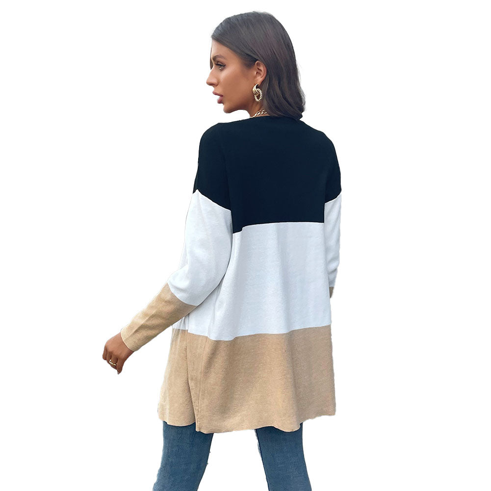 YESFASHION Casual Sweaters Fashion Contrast Color Cardigan Jacket