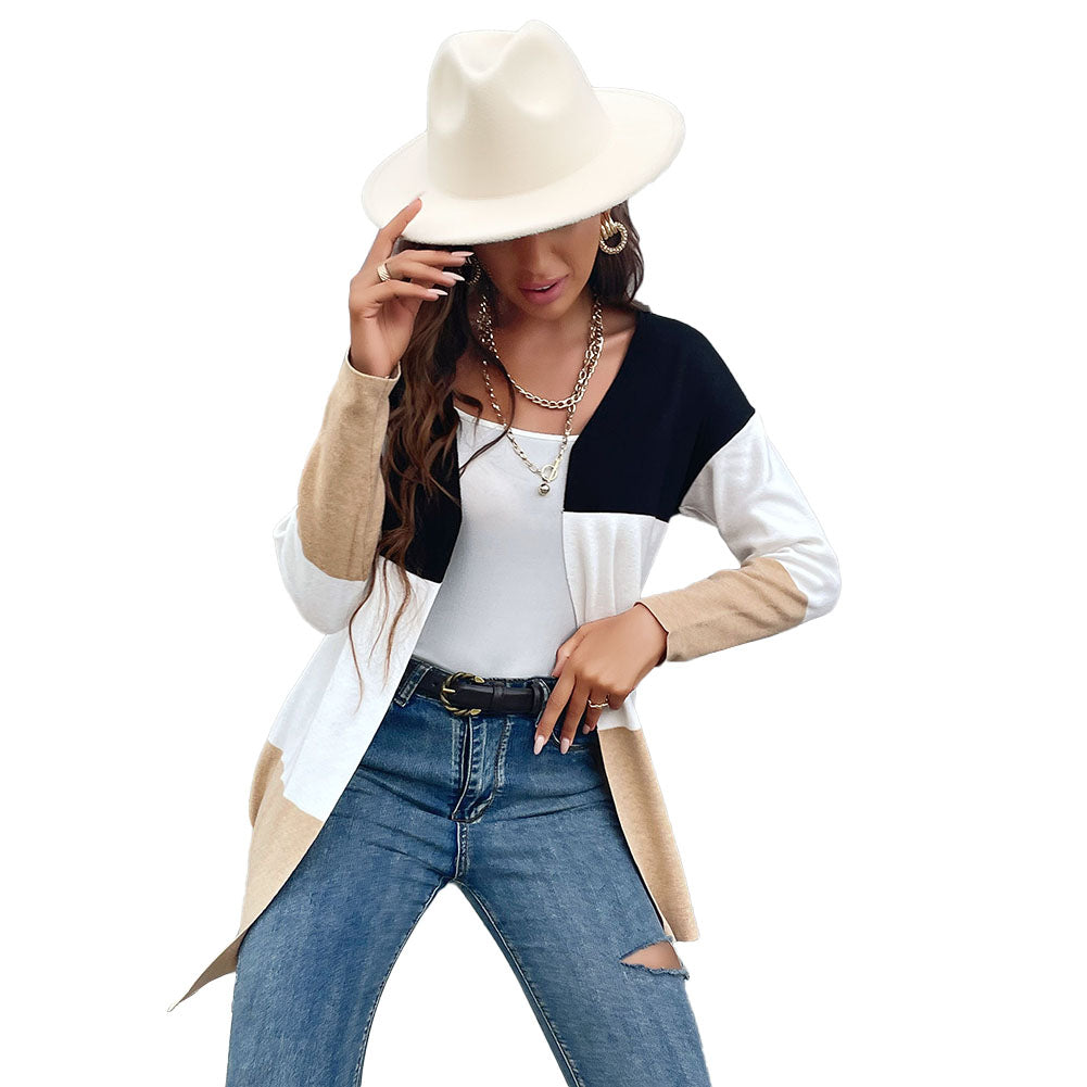 YESFASHION Casual Sweaters Fashion Contrast Color Cardigan Jacket