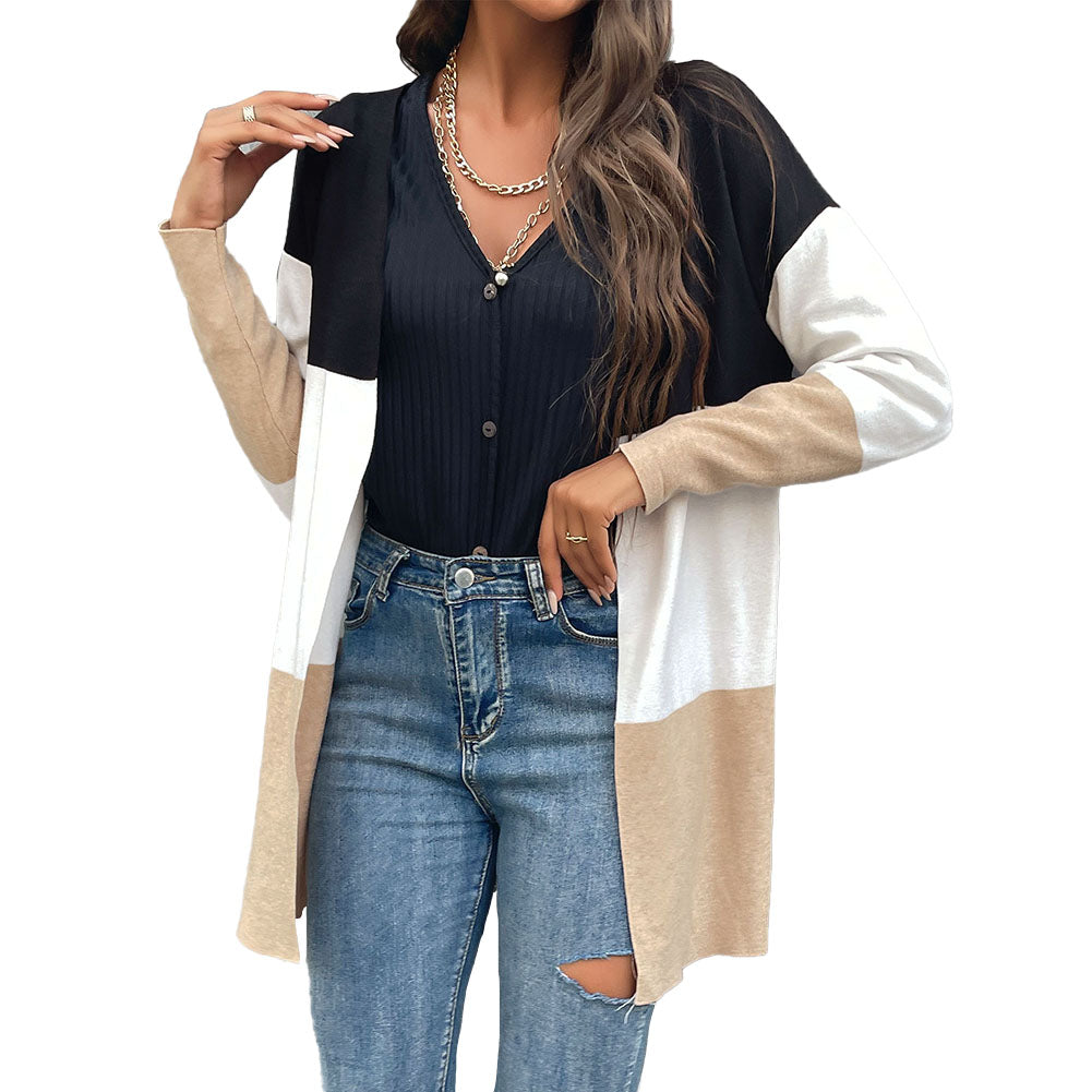 YESFASHION Casual Sweaters Fashion Contrast Color Cardigan Jacket