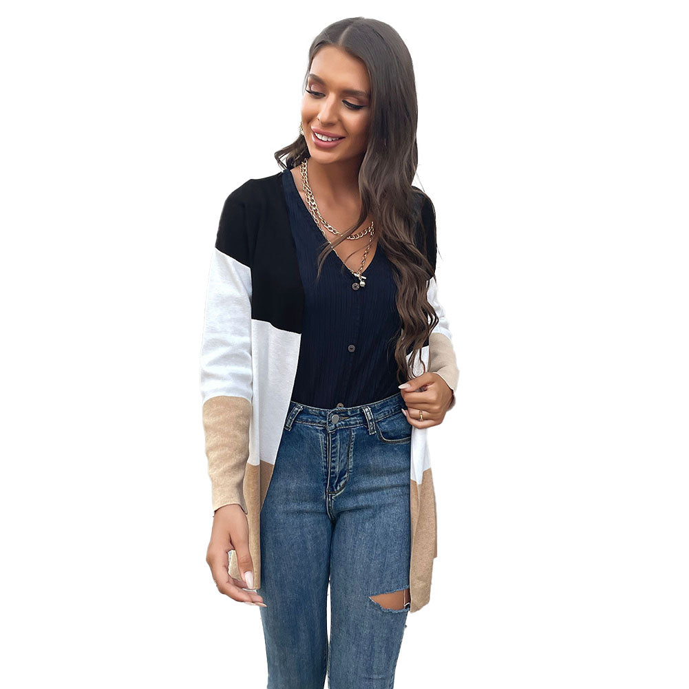 YESFASHION Casual Sweaters Fashion Contrast Color Cardigan Jacket