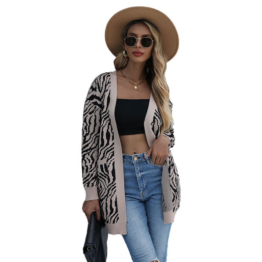 YESFASHION Casual Fashion Sweaters Leopard Print Cardigan Jacket