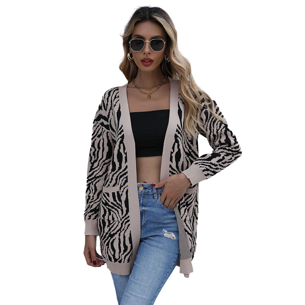 YESFASHION Casual Fashion Sweaters Leopard Print Cardigan Jacket