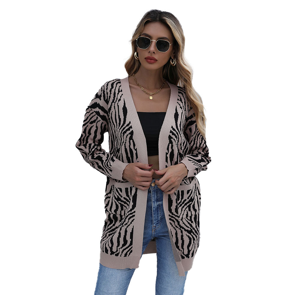 YESFASHION Casual Fashion Sweaters Leopard Print Cardigan Jacket