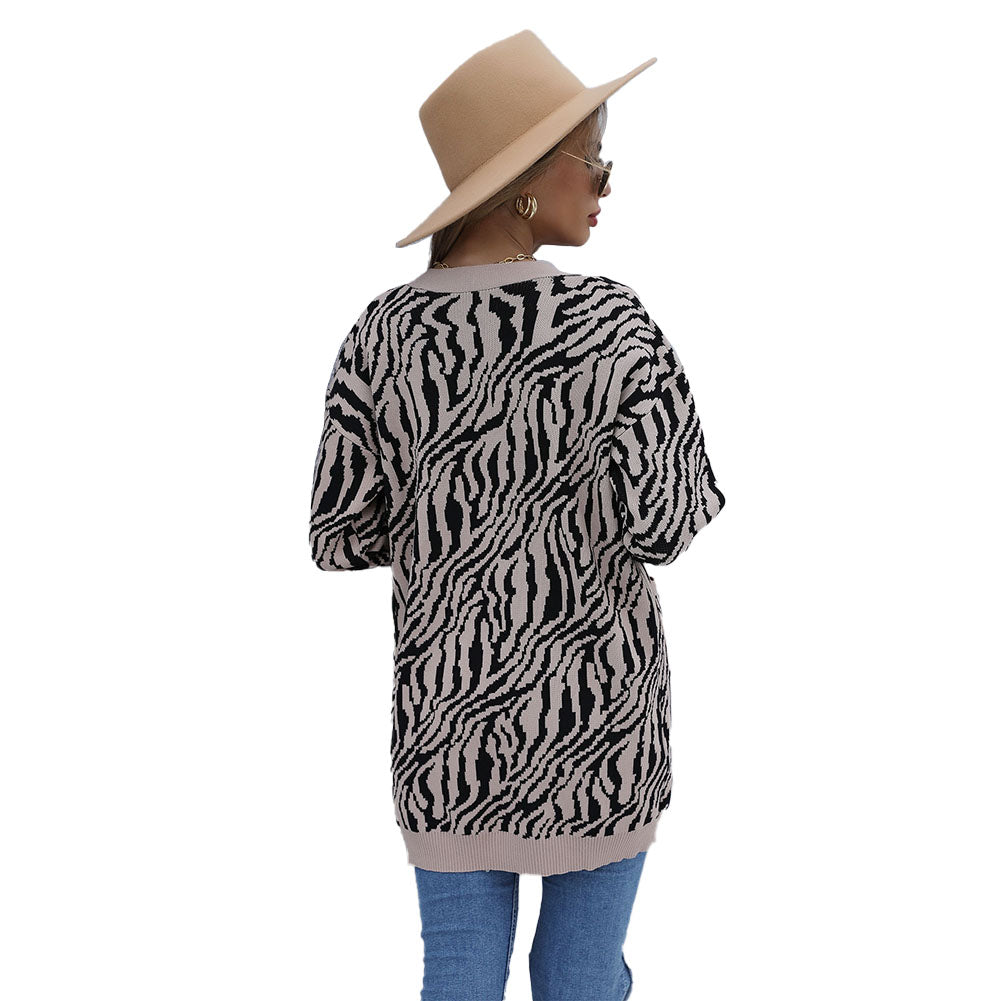 YESFASHION Casual Fashion Sweaters Leopard Print Cardigan Jacket