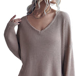 YESFASHION Casual Women Loose Long Sleeve V-neck Chunky Sweaters