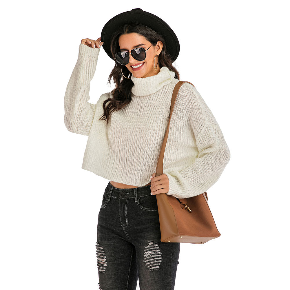 YESFASHION Solid Color Long Sleeve Turtleneck Pullover Sweaters